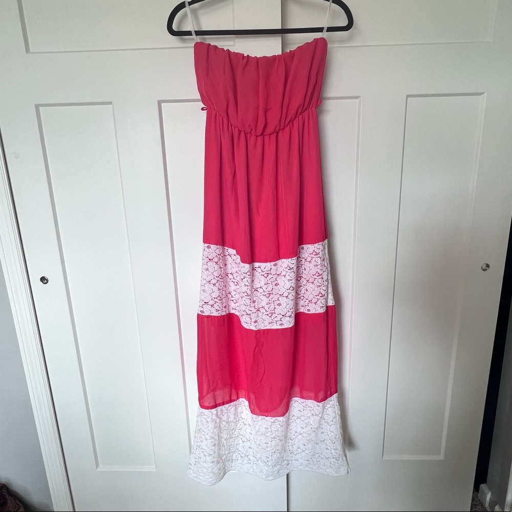 Bright Coral And Lace Maxi Dress